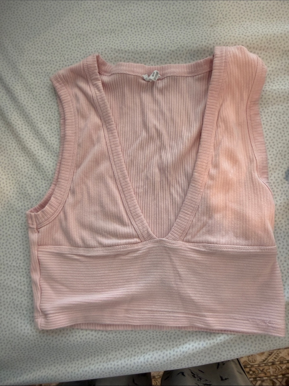 Garage Ribbed Light Pink V-Neck Cropped Tank